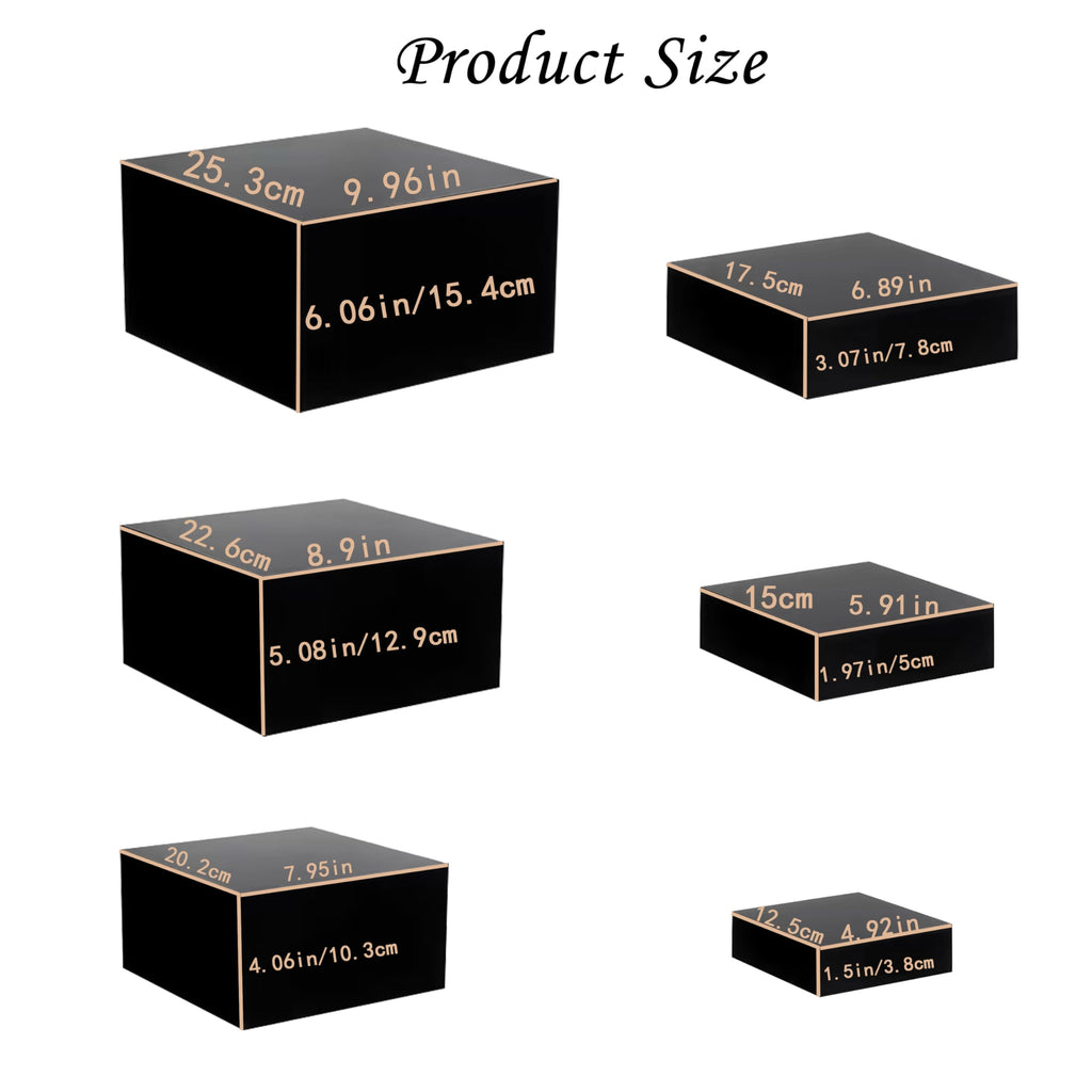 ihomecooker Metal Buffet Risers,6PCS Food Risers for Buffet Table 5in to 10in Display Stand for Catering Dessert Matte black Cube Boxes Nesting Risers with Hollow Bottoms