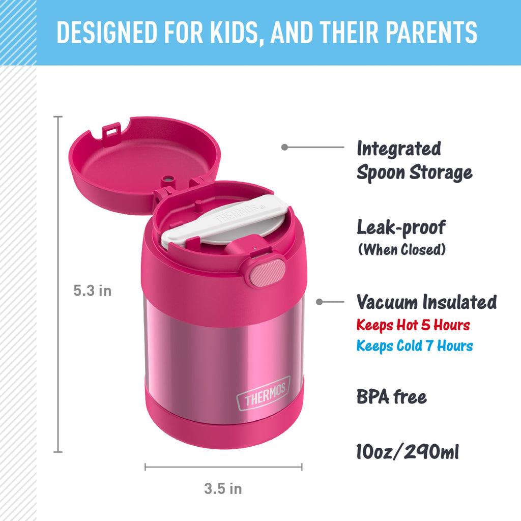 THERMOS FUNTAINER Kids Food Jar with Spoon, 10oz, Pink