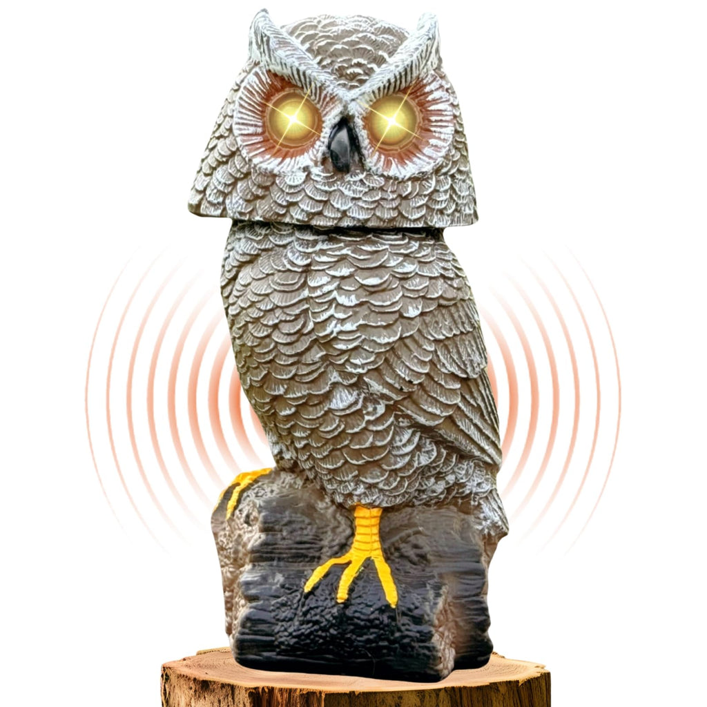 Ugold Solar Powered Garden Owl with Motion Detection, Rotating Head, Realistic Hoots and Silent Mode, Outdoor Statue and Sculpture, Owl Decoration for Home, Garden, Patio and Lawn