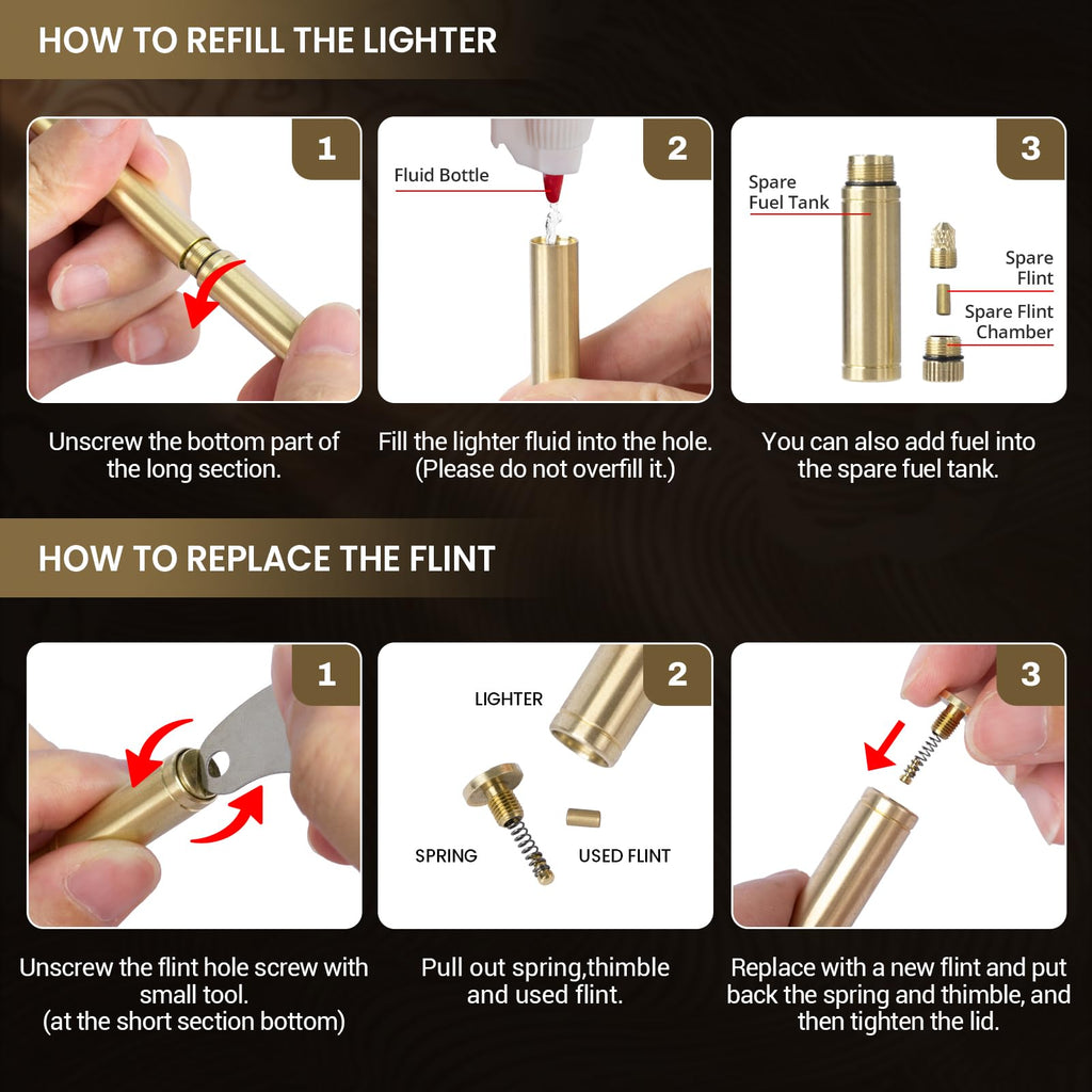 CHOICEDC Vintage Lighter, Cool Trench Lighter, Unique Slim Kerosene Lighters Fluid Refillable, Antique Brass Pipe Lighters with Spare Oil Tank and Flint Chamber, Novelty Gifts for Men Women, No Fuel
