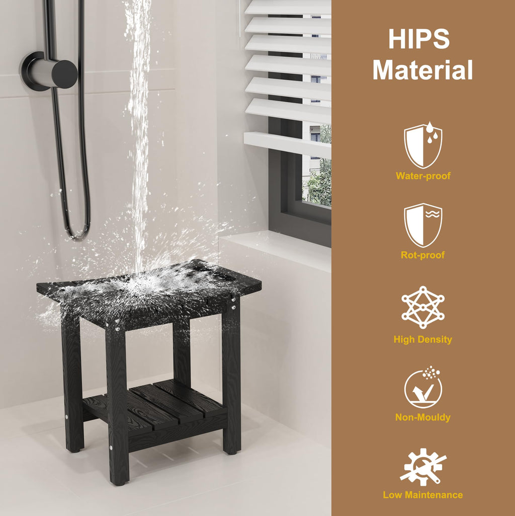 oridom HIPS Shower Benches for Inside Shower, Shower Stool with Space-Efficient Storage Shelf, Waterproof Shower Chair Seat for Spa Bathroom(Black)