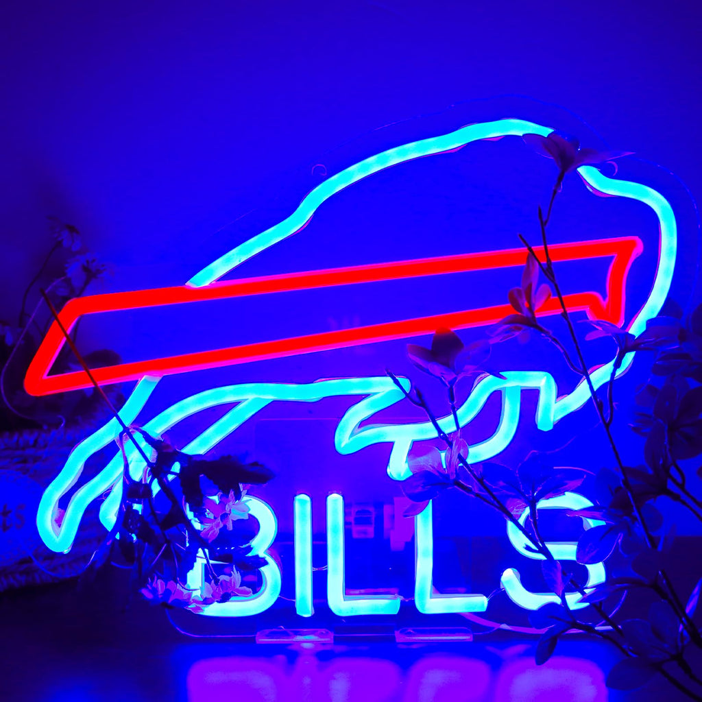 Buffalo Football Neon Signs Led Sign for Wall Decor Rugby Team Light Up Sign Suitable for Man Cave Office Bar Pub Wall Art Gifts for Teen Boys
