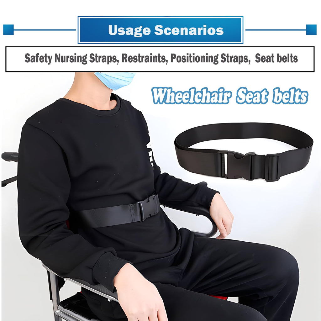 GFertre Wheelchair Safety Strap Seat Belt, 31-86"Adjustable Length/ 2" Wide - Black Anti-Slip and Anti-Fall Wheelchair Fixation Belt, Extra Long Size-Suitable for Obese People