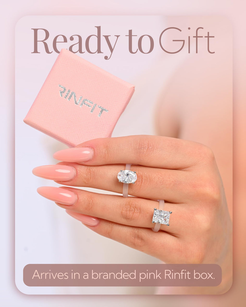 Rinfit Thin Silicone Ring with CZ, Gift Box - Frosted Clear/Oval, Size 7