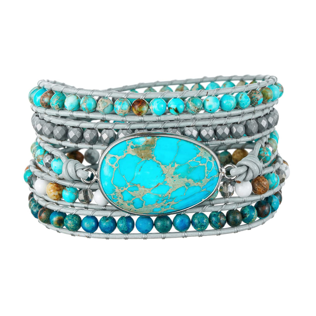 Plumiss Boho Natural Turquoise Stone Beaded Wrap Bracelets for Women Men