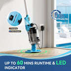 Cordless Pool Vacuum with Telescopic Pole, Powerful 30 GPM Suction, Advanced Dual Filtration, Replaceable Battery, 1H Runtime, Handheld Pool Cleaner for Above Ground and Inground Pools, Blue