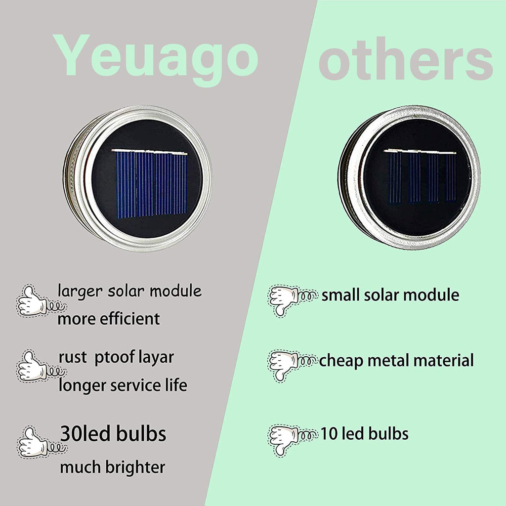 yeuago 12 Pack Solar Mason Jar Lid Lights - 30 LED Firefly Fairy String Lights, Waterproof Outdoor Solar Lights with Hangers for Regular Mouth Jars (No Jars Included)
