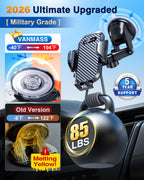 VANMASS Car Phone Holder 2026 Ultimate Military-Grade Strongest Suction & Clip Windshield Dashboard【Newest Best Strongest】 Cell Phone Automotive Dash Gauge Accents for iPhone 18 Pro Max 17 16 15 14