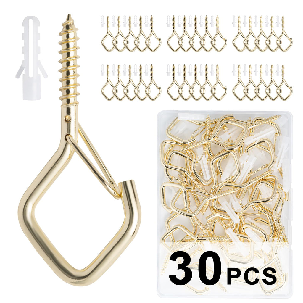 30 PCS Cup Screw-in Hanger Hooks with Safety Buckle,2.2 Inches in Gold