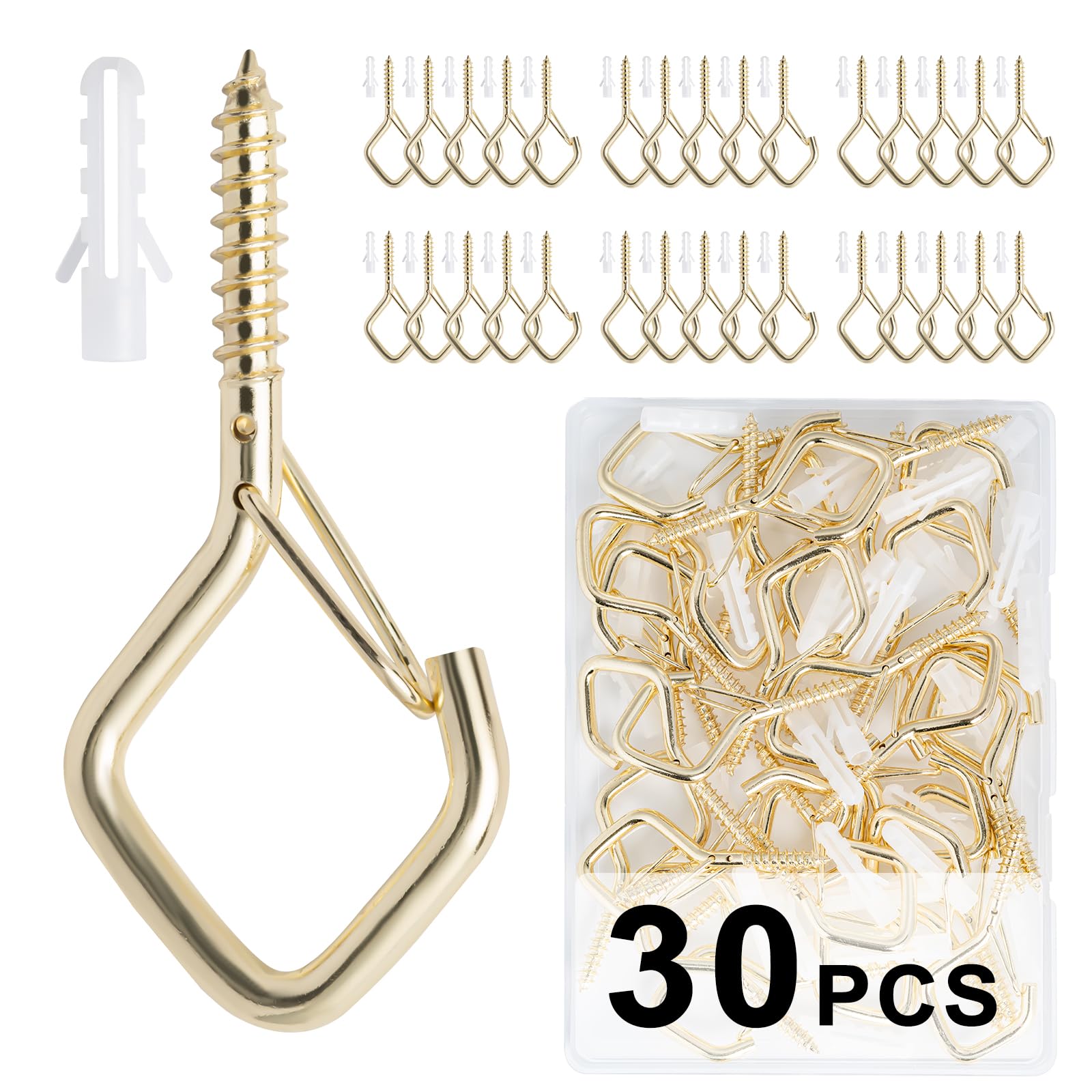 30 PCS Cup Screw-in Hanger Hooks with Safety Buckle,2.2 Inches in Gold