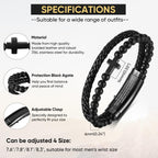 VNOX Mens Bracelet for Men - Double-Row Black Braided Leather Bracelets for Men,Stainless Steel Cross Bible Verse Jewelry with Black Onyx Beads Bracelets Religious Gifts for Christian,4
