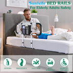 Bed Rails for Elderly Adults Safety - Extended Bed Assist Rail for Seniors - Adjustable Beds Side Rails Handle Support Bar Bed Guard with Storage Bag & Fixing Strap, Fit King Queen Full Twin Beds