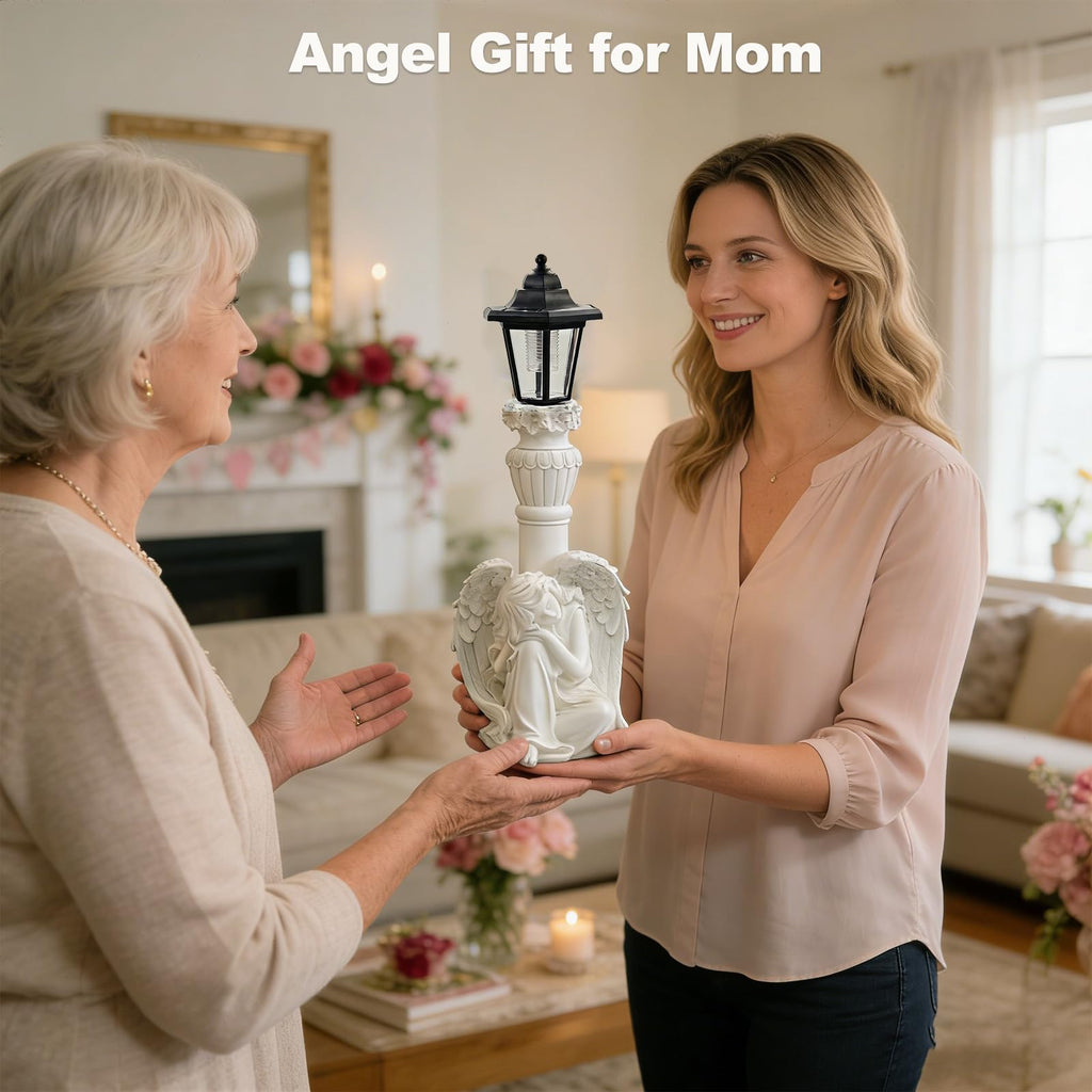 Solar Angel Garden Statue, 18" Roman Columns Angel Statue with Solar Lights Outdoor Waterproof, Resin Deocr Angel Figurine for Yard Patio Lawn Ornaments, Angel Gifts for Women Mom Grandma