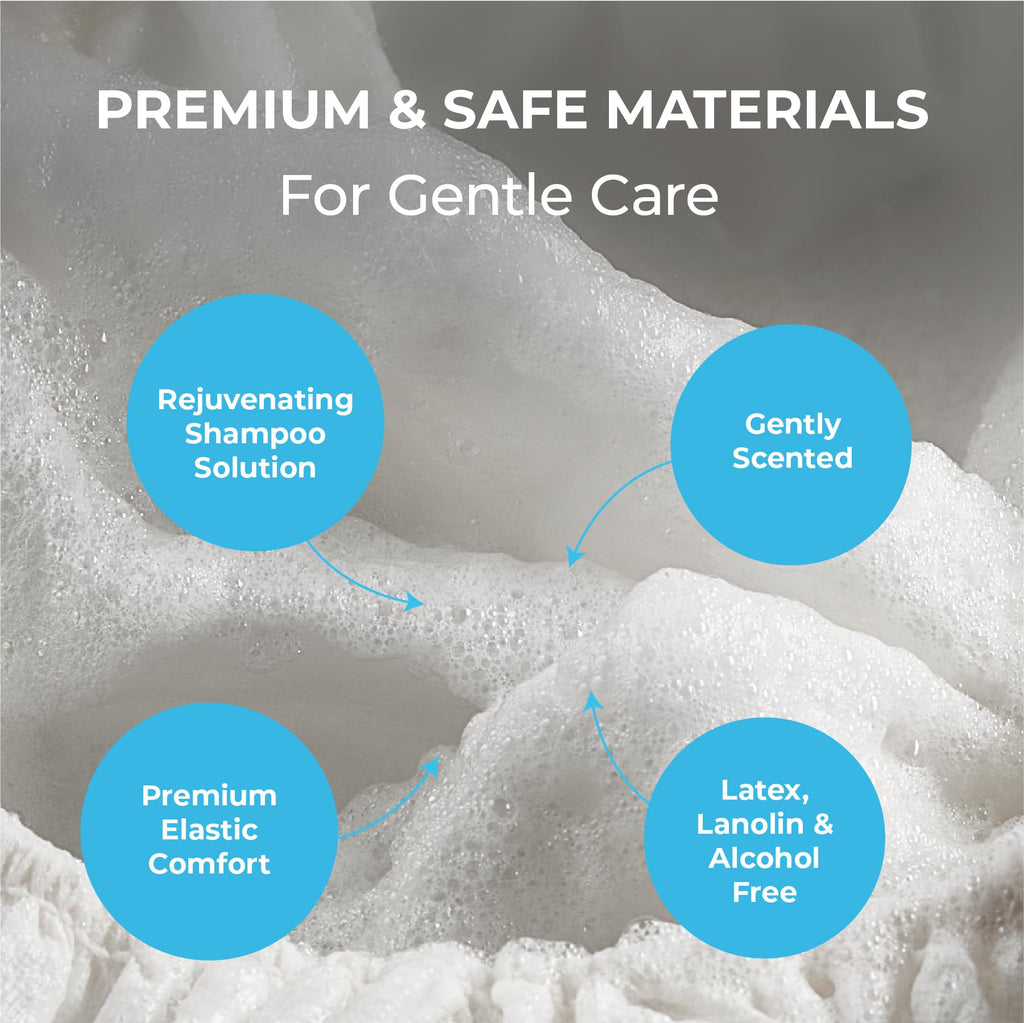 Scrubzz Shampoo Caps No Rinse for Elderly and Bedridden Patients, Rinse Free Shampoo Caps for Post Surgery and Hospital Stays, Waterless Hair Washing Shower Caps - Coconut Vanilla - 6 Pack
