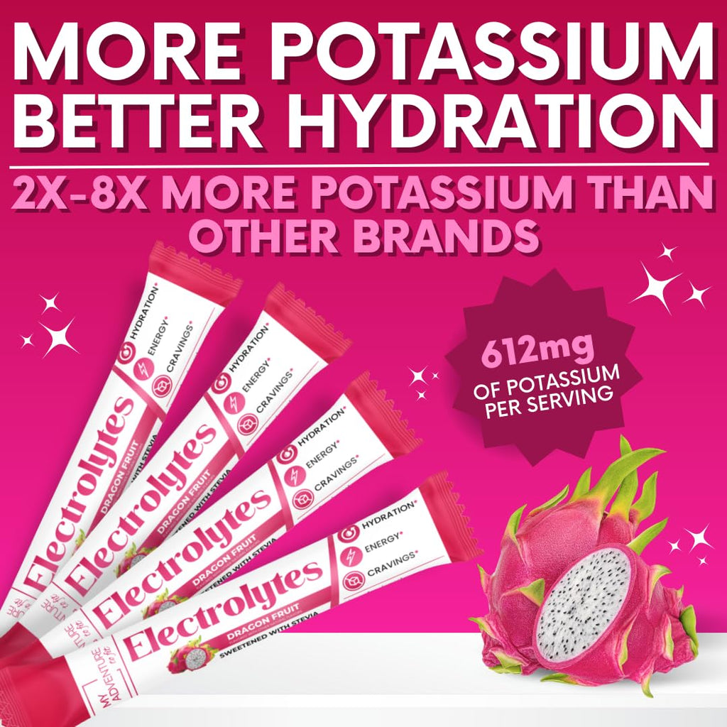 Zero Sugar Dragon Fruit Electrolytes Sticks - Refreshing Hydration - Caffeine Free Energy with Natural Ingredients - Vegan, Keto & Paleo - Sugar Free Electrolytes Powder Drink Mix - 30 Sticks