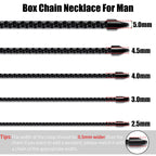 Fiusem Black Chain for Men, 3mm Stainless Steel Necklace for Men and Women, Box Chain 24 Inches