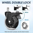 TICONN Office Chair Caster Wheels Set of 5 for Tile, Hardwood Floors and Carpets, Universal Fit for Most Chairs (Transparent with Brake)