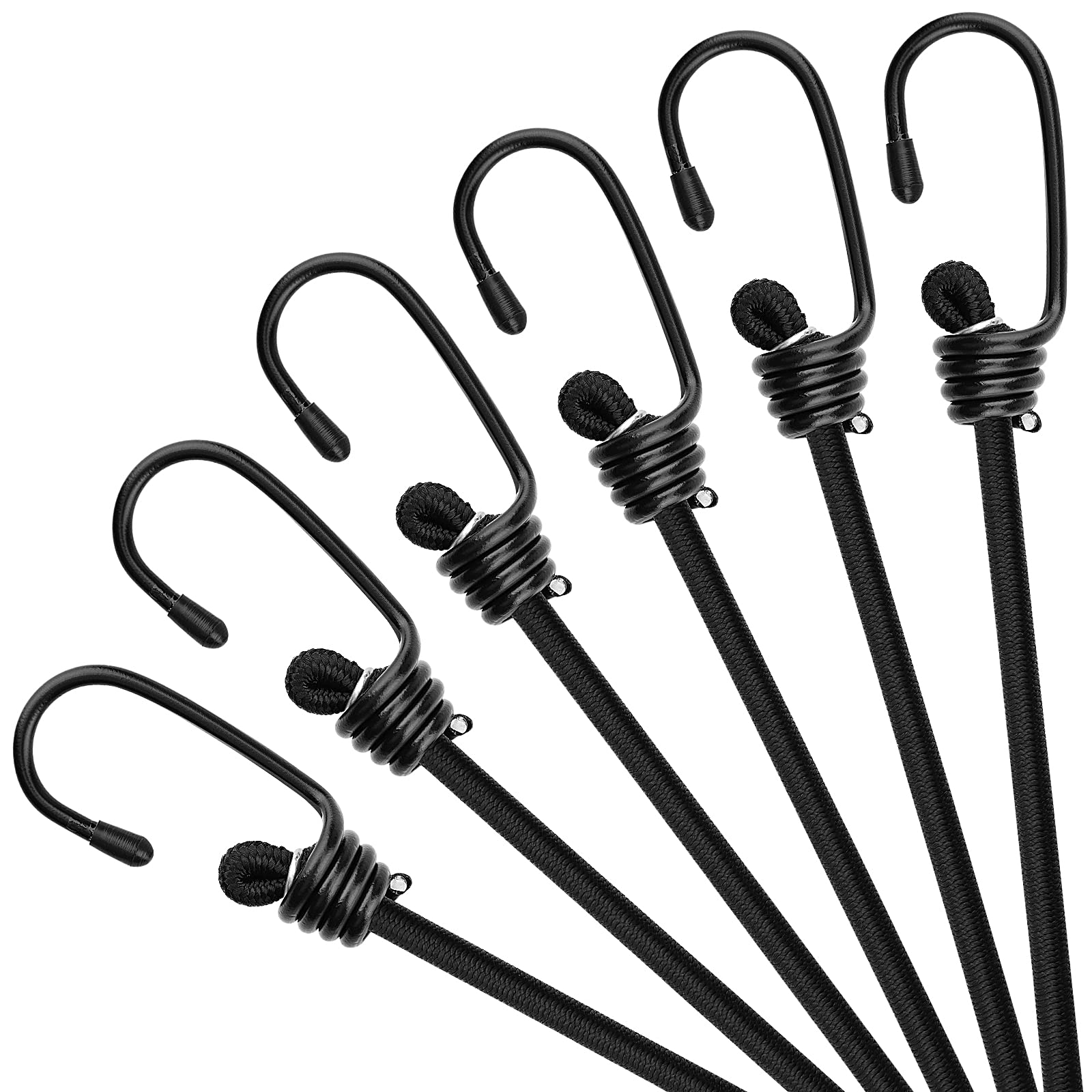 ZHOUBIN 18 inch Bungee Cords with Hooks - Black Bungee Cords 6 Pcs