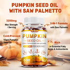 SCOLA Pumpkin Seed Oil with Saw Palmetto,3200mg/Serving,Cold-Pressed with Essential Fatty Acids & Phytosterols,Supports Hair, Immune,Bladder & Prostate Health,Non-GMO (600 Softgels)