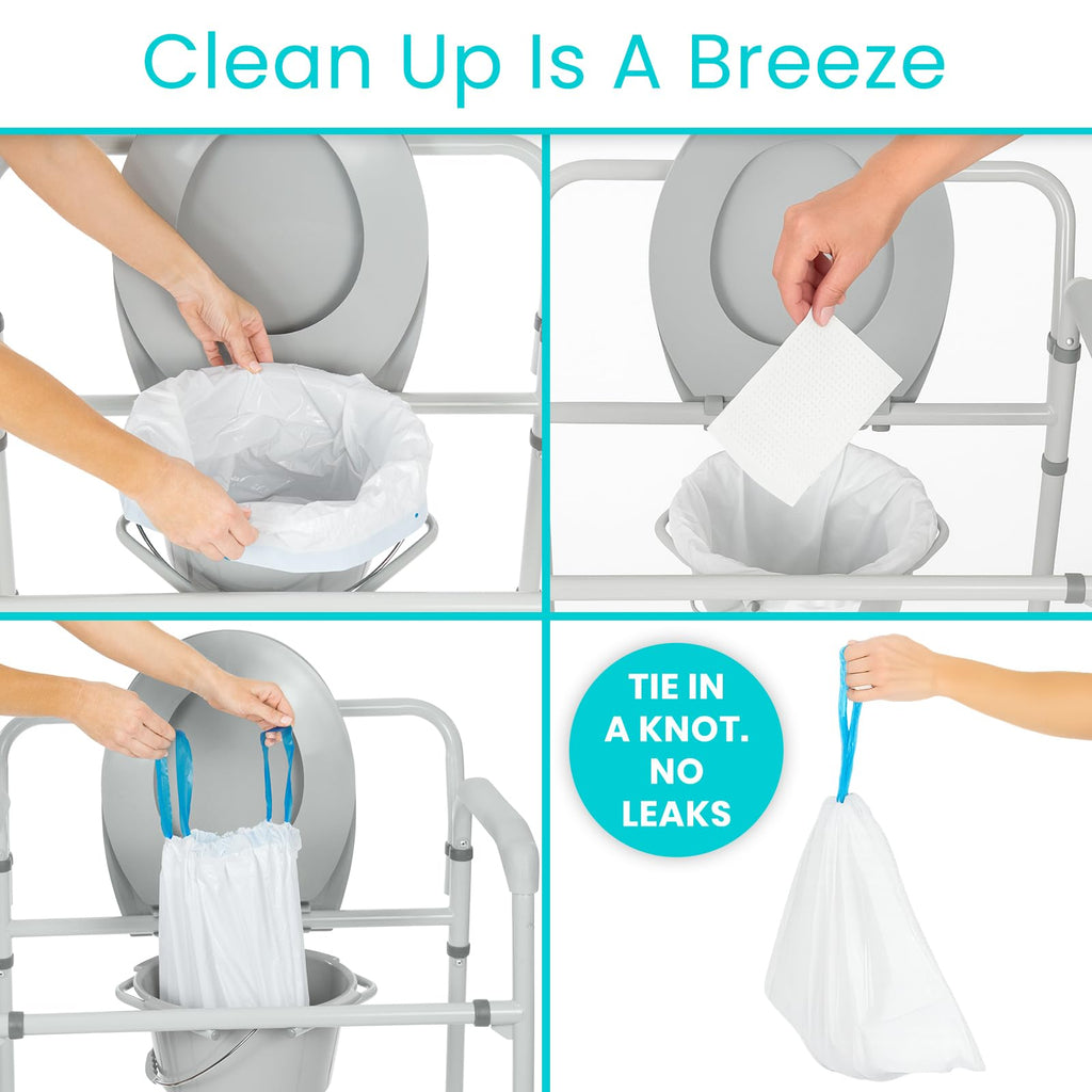 Vive Commode Liners with Absorbent Pads - Portable Toilet Bedside Chair Replacement Bags - Disposable Porta Potty Liners for Bariatric Standard Arm 3 in 1 Folding Buckets - Leakproof (24 Pack)