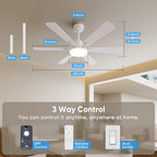 52 Inch Ceiling Fans with Lights, 6 Double Sided Blades, Ultra Quiet Reversible DC Motor, Remote & APP Control, 6 Speeds, 3CCT Dimmable LED with Memory Function, Downrod Mount for Living Room, White