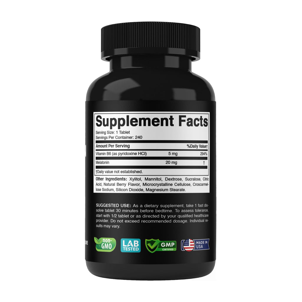 Vitabod Melatonin 20 mg - 240 Fast Dissolve Tablets - Drug Free - Natural Berry Flavor - Vegetarian, Non-GMO, Gluten Free 240 Count (Pack of 3)