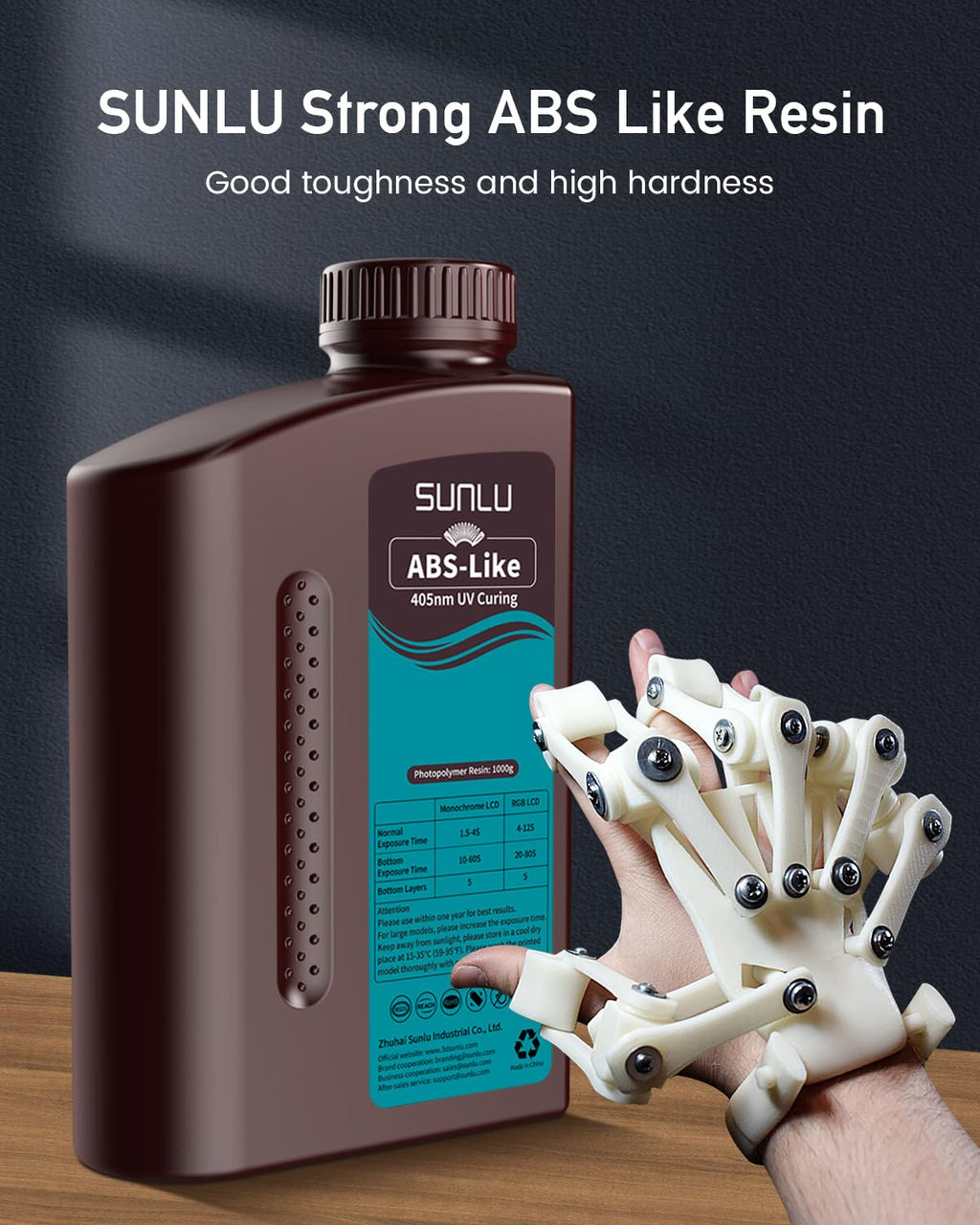 SUNLU ABS-Like 3D Printer Resin, 405nm UV Curing Photopolymer Rapid 3D Resin for 2K 4K 6K 8K LCD/DLP/SLA 3D Printers, Non-Brittle & High Precision & Low Shrinkage, Clear Green 1KG