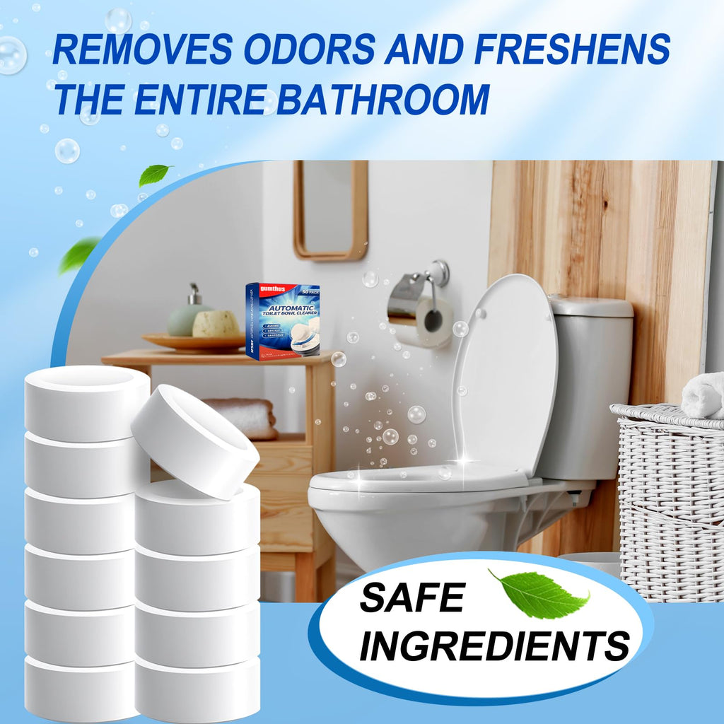 Automatic toilet cleaning tablets,50 packs-bleaching, descaling, deodorizing-water tank drop tablets, fresh smell, safe, for removing stains and scale, recommended for most toilets, cost performance