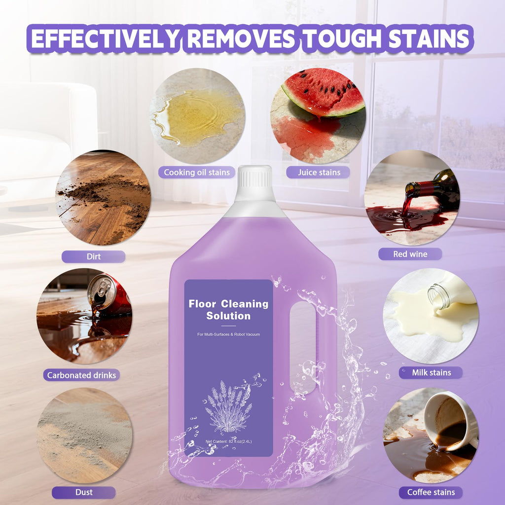 82 FL OZ/2.4 L Lavender Scented Floor Cleaning Solution Compatible with Dreame Cleaning Solution, Low Foam & No Residue, Floor Cleaner for All Robot Vacuum and Wireless Wet Dry Vacuum Cleaners