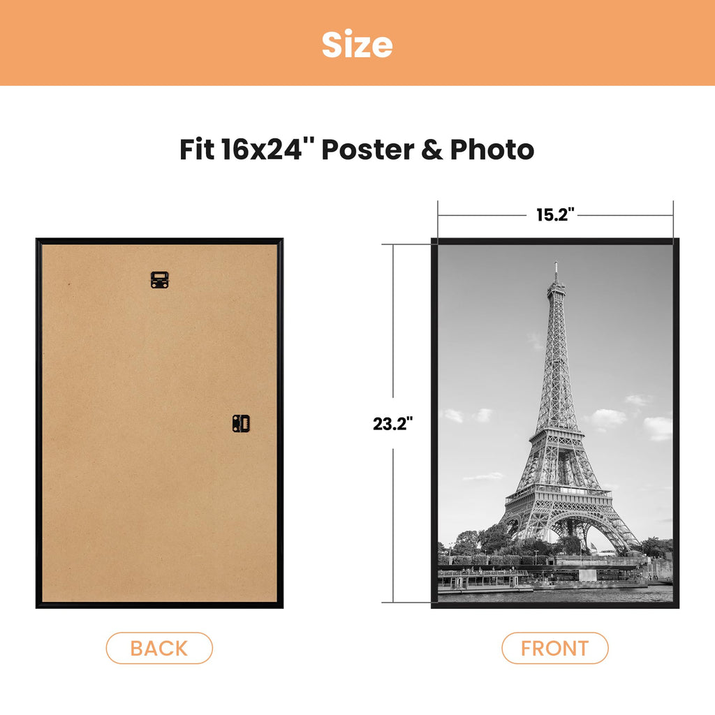 upsimples 16x24 Poster Frame, Easy Slide-In Assembly, Black, 3 Pack