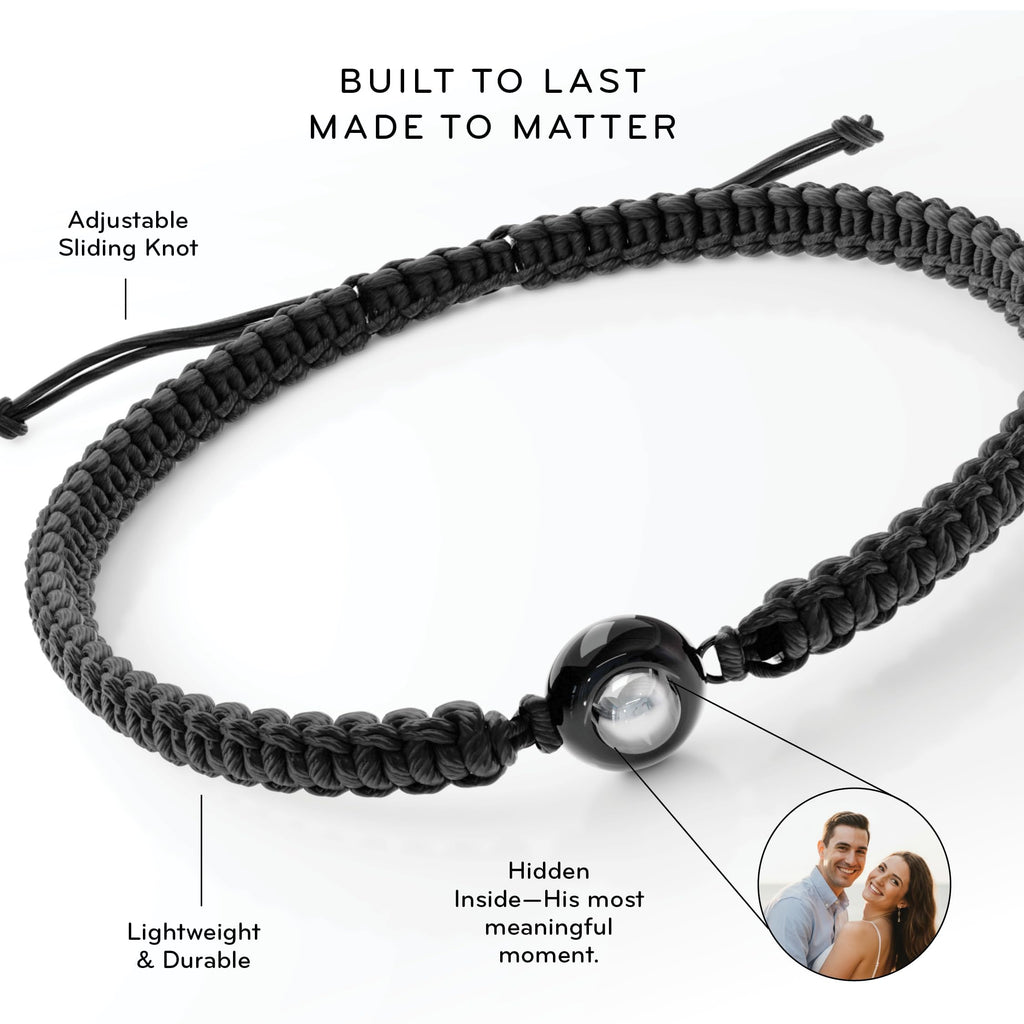 Custom Bracelet with Picture Inside - Customized Personalized Fathers Day Gift for Men - Mens Bracelet - Birthday Gifts for Boyfriend, Husband - Anniversary Presents for Him - In Memory of Loved One
