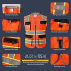 JKSafety Safety Vest for Men Women Hi Vis with Pockets and Cushioned Collar Reflective High Visibility Vest Class 2 Meet ANSI Standard Orange Color Extended Yellow Strips (BX360-Orange M) 1 Piece