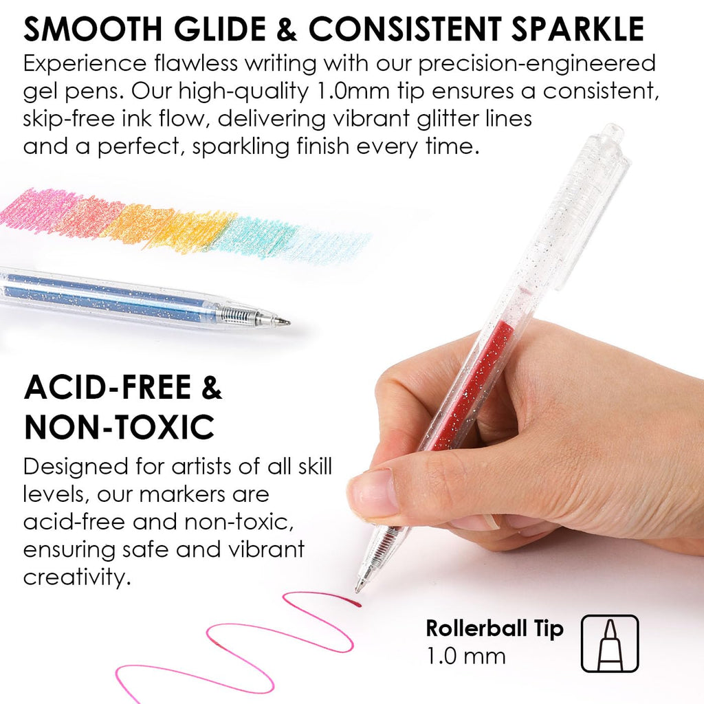 Grabie 18 Color Glitter Gel Pens, Retractable Sparkle Art Pens