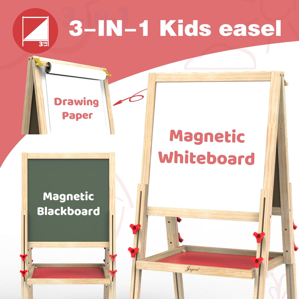 JOYOOSS Art Easel for Kids Ages 4-8 Easels for Toddlers,Toddler Art Kids Easel Adjustable Wooden Magnetic Whiteboard Chalkboard for Kid Dry Erase Board Easel for Toddlers 3-4 Years Dual-Sided Drawing