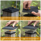 HUYIENO Solar Post Cap Lights Outdoor LED Lighting Deck Fence Cap Light Two Light Modes Warm White/Bright White Suitable for 4x4 Wooden Posts Black 2PK