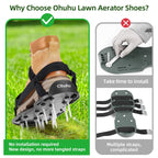 Ohuhu Lawn Aerator Shoes with Stainless Steel Shovel, Free-Installation Aerating Shoe with Hook&Loop Straps, Heavy Duty One-Size-Fits-All Spiked Aerating Sandals for Garden Grass