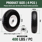 Taifa 4 PCS 13 Inch Solid Flat Free Replacement Tires and Wheels 4.00-6 with 5/8'' Bearing and 2.17'' Offset Hub, Air Less Wheel for Wheelbarrow/Wagon/Hand Truck/Trolley/Garden Scooter etc.