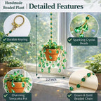 Sun Catchers Indoor Window, Beaded Plant Kit Gifts for Plant Lovers Beaded Succulent Plants Green Waterdrop Beads Suncatchers for Windows Hanging with Chain Home Garden Décor Car Hanging Ornament