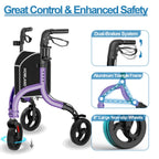 HOMLAND 3 Wheel Walkers for Seniors, Foldable Wheeled Rollator with Cane Hold and Cup Hold, Lightweight Three Wheel Rolling Walker Height Adjustable for Seniors