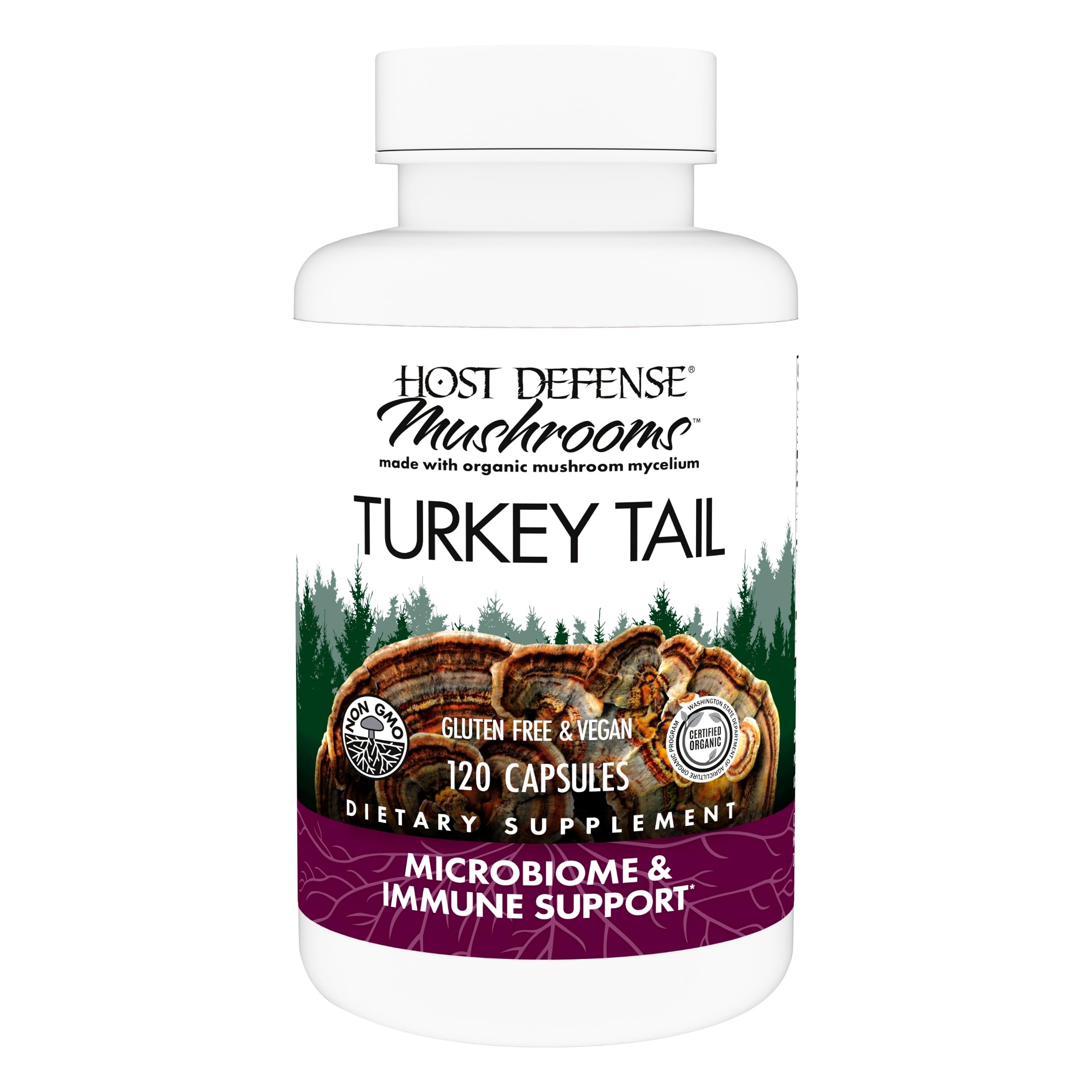 Host Defense Turkey Tail Capsules - Digestive Health & Immune Response Support Supplement - Mushroom Supplement for Gastrointestinal & Gut Microbiome Support - 120 Capsules