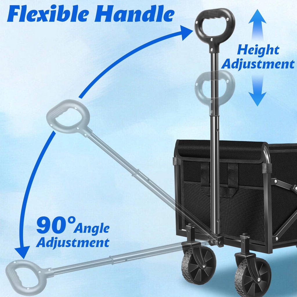 Wagons Cart Foldable, 360 Lbs with Adjustable Handle, Black Lightweight Portable, Collapsible Wagon for Beach Trip, Camping, Shopping, Sports, Travel, Picnic and Grocery (Black)