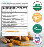 Organic Turmeric Ginger Black Pepper Supplement - High Potency Organic Turmeric Curcumin Capsules with Ginger & Black Pepper for Enhanced Benefits and Absorption - Vegan & Non-GMO (1 Month Supply)