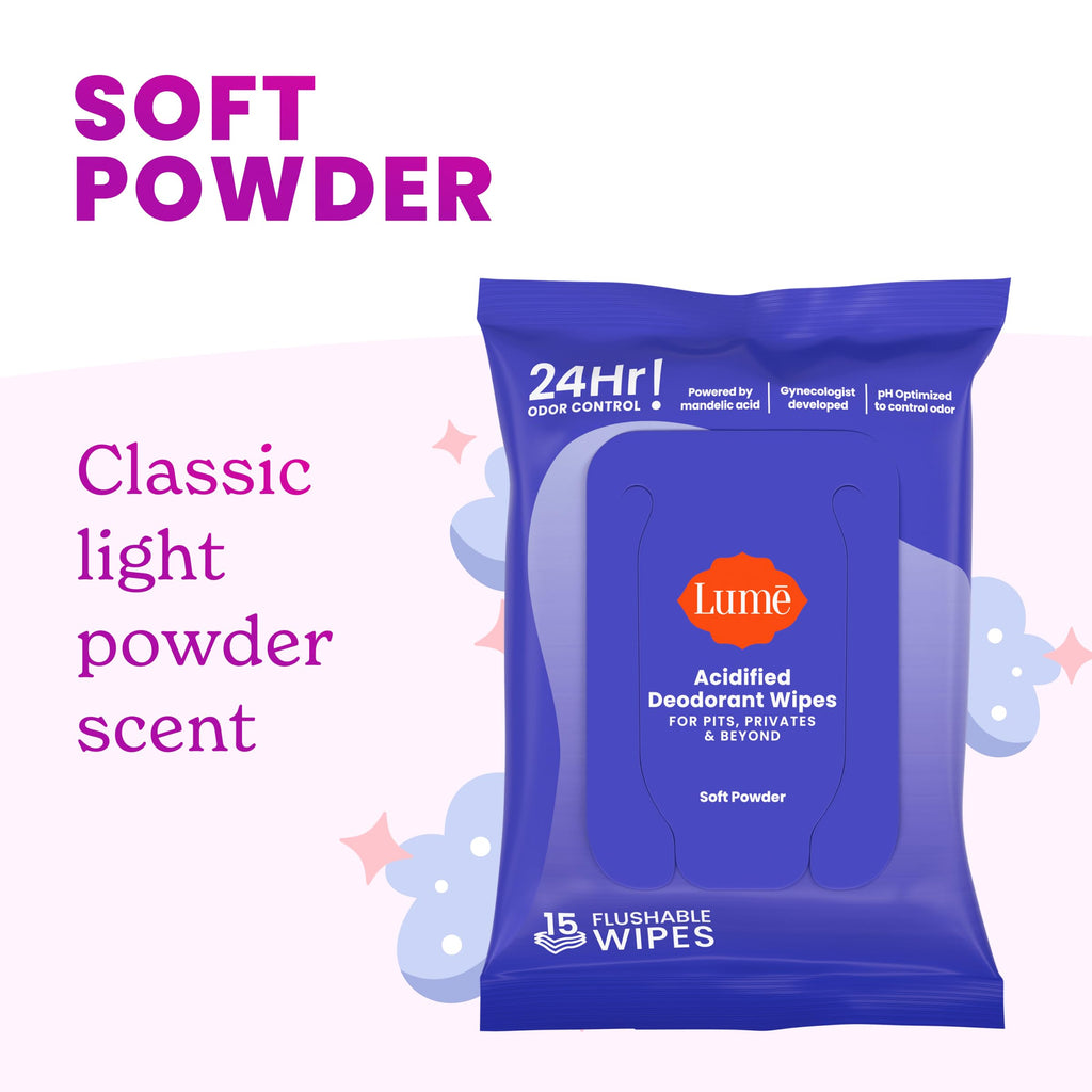 Lume Acidified Deodorant Wipes - 15 ct, 3 pk (Soft Powder)