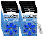 Hear Clear Size 675 PR44 Hearing Aid Batteries Blue Tab (60 Batteries) + Battery Holder Keychain