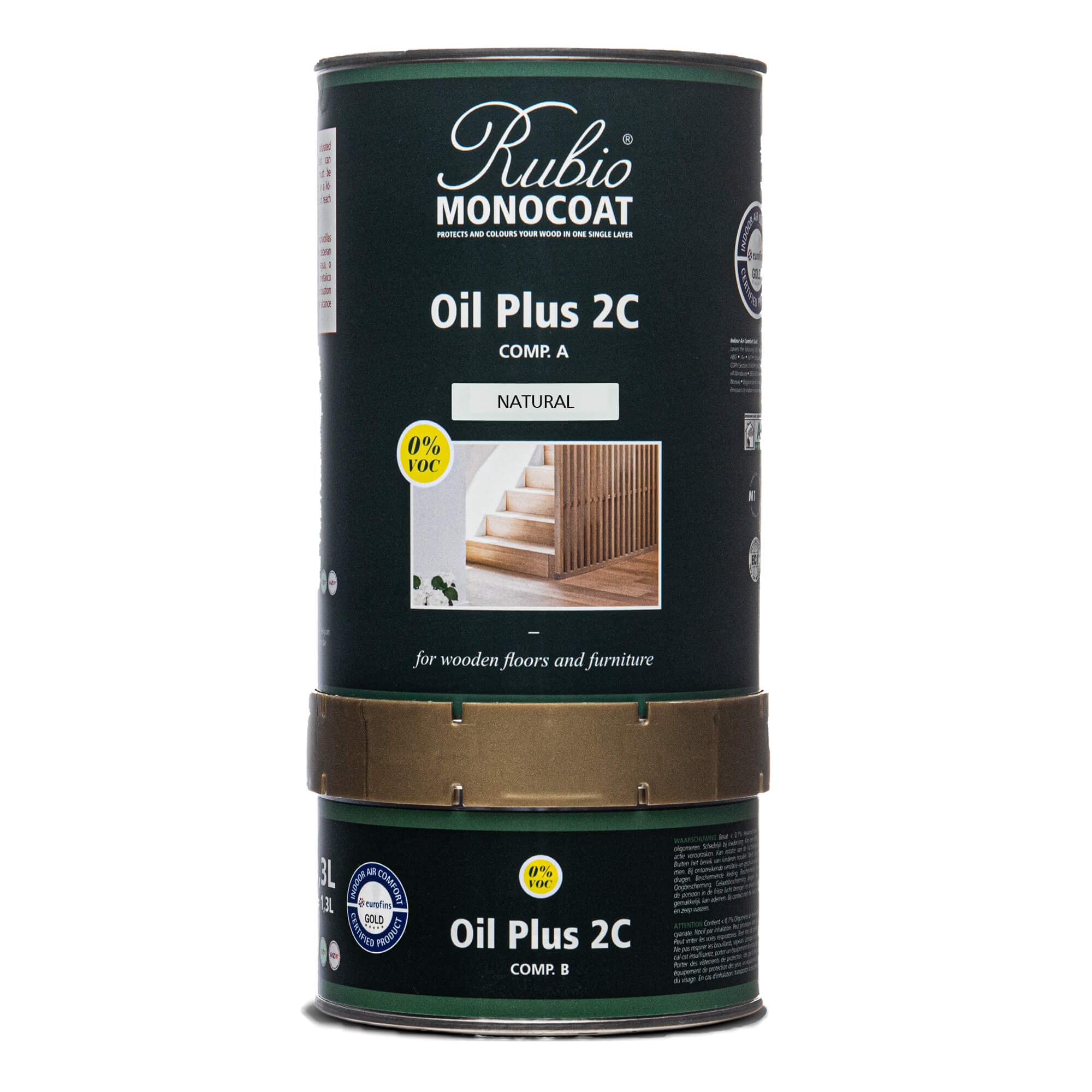Rubio Monocoat Wood Stain & Finish 650 ft² - Natural | Oil Plus 2C | Quick-Dry, Eco-Friendly Linseed Wood Oil for Indoor Use, Includes Accelerator (Part B) | Protector | 1.3 L