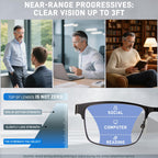 ZERPEET 2 Pack Men's Progressive Multifocal Reading Glasses,Rectangle Metal Frame with Spring Hinge Silicone Temple Blue Light Blocking Lenses Computer Readers Anti Eyestrain,2.5x