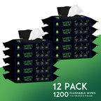 Pursonic Soft Mint Scented Flushable Wipes for Men - 12 Pack (1200) Plant Based Face and Body Wipes with Aloe Vera & Vitamin E - Extra Large Wipes for Gentle & Thorough Cleansing