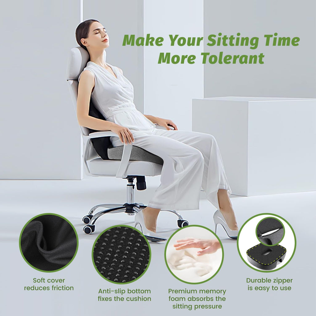 anzhixiu Concave U Surface Donut Pillow for Tailbone Pain Cradle Tailbone Reducing Pressure on Pelvis- Hemorrhoid Pillow for Office, Car, Home Seat- Black/Gray