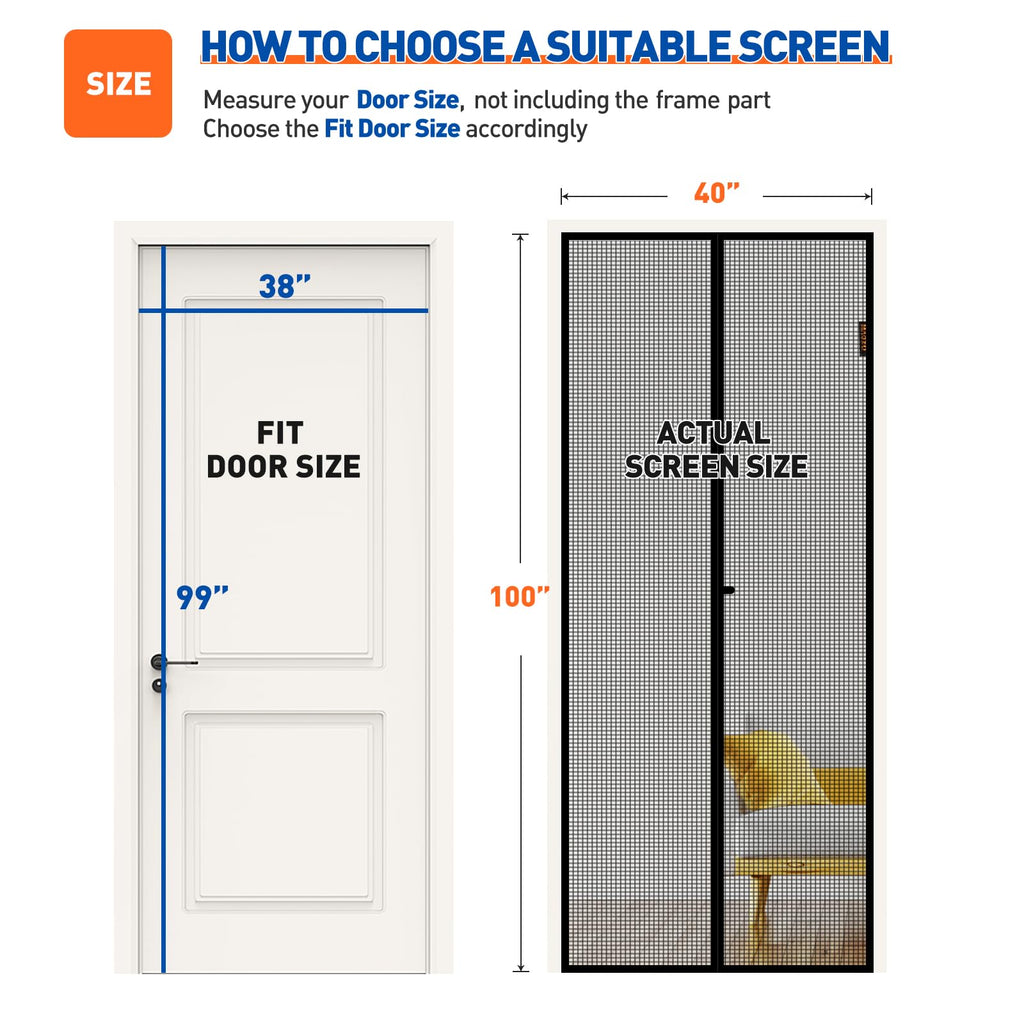 MAGZO Magnetic Screen Door, Fit Door Size 38 x 99 Inch, Actual Screen Size 40" x 100" Heavy Duty Mesh Curtain with Magnet Closure Black