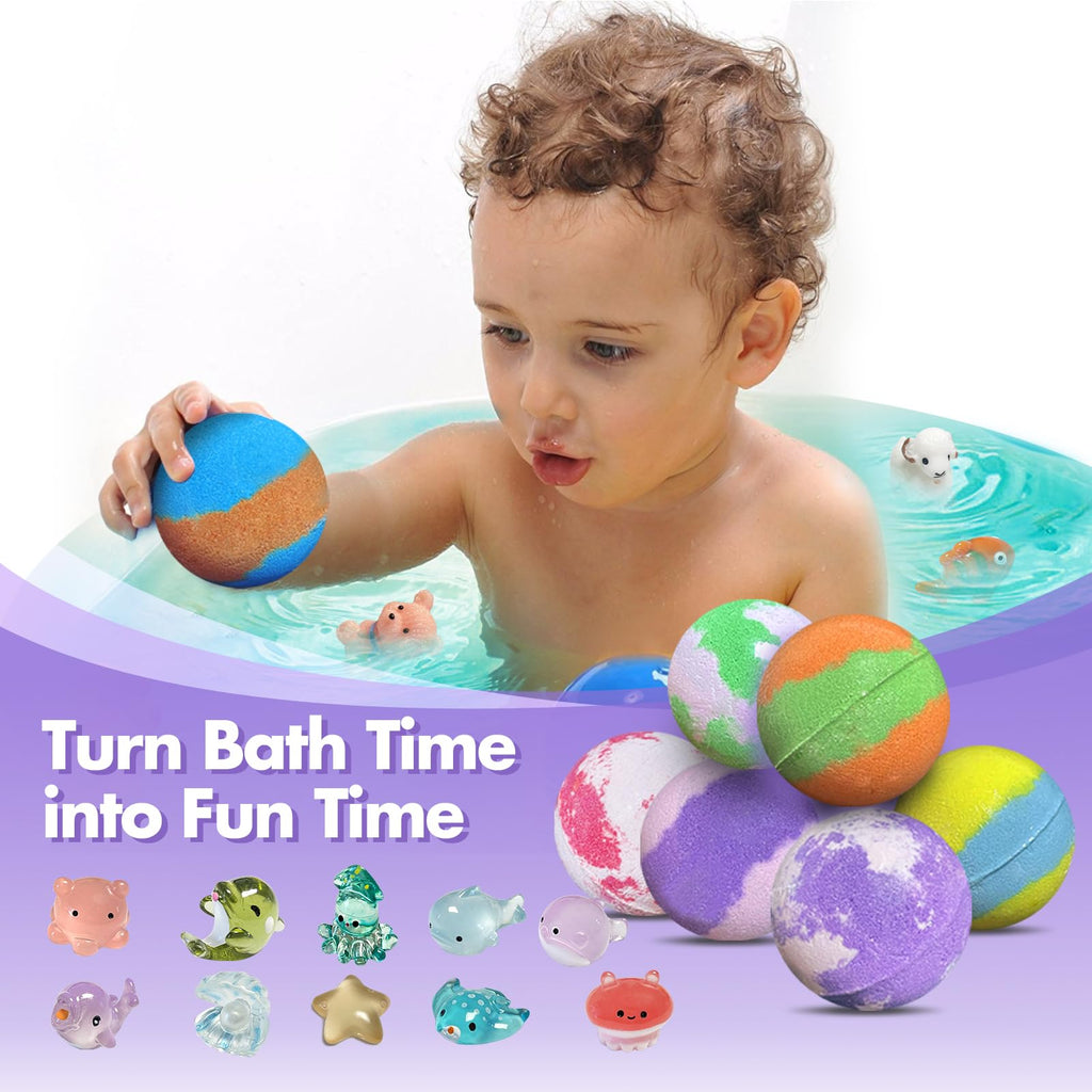Bath Bombs for Kids with Surprise Inside, 32 Pack Bath Bombs with Land & Sea Animal Toys, Handmade Fizzy Bubble Children Bath Ball Gift Set for Kids Birthday, Christmas, Mothers Day Gifts for Daughter